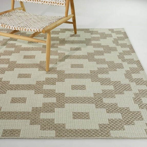 Balta Monika Ikat Indoor/Outdoor Area Rug Beige/Ivory 7'10" x 10' 8' x 10'