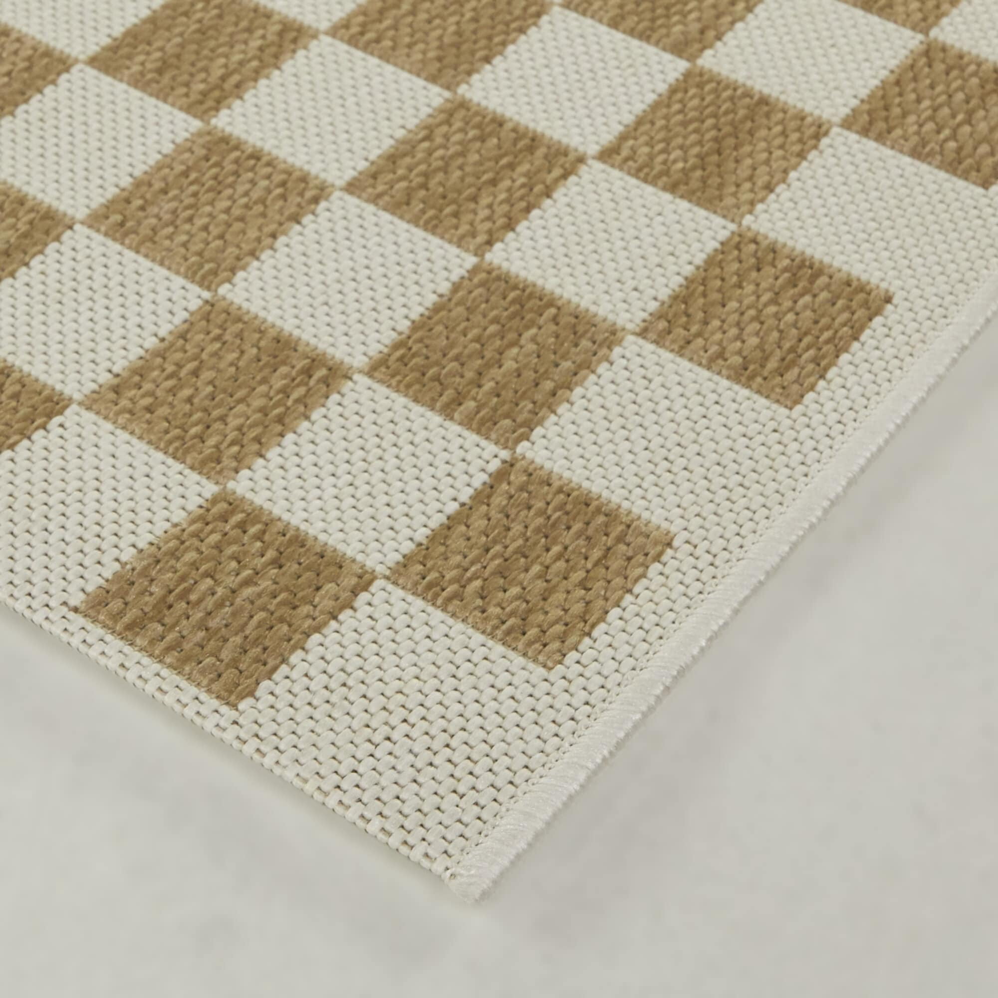 Tan And White Checkered Rug