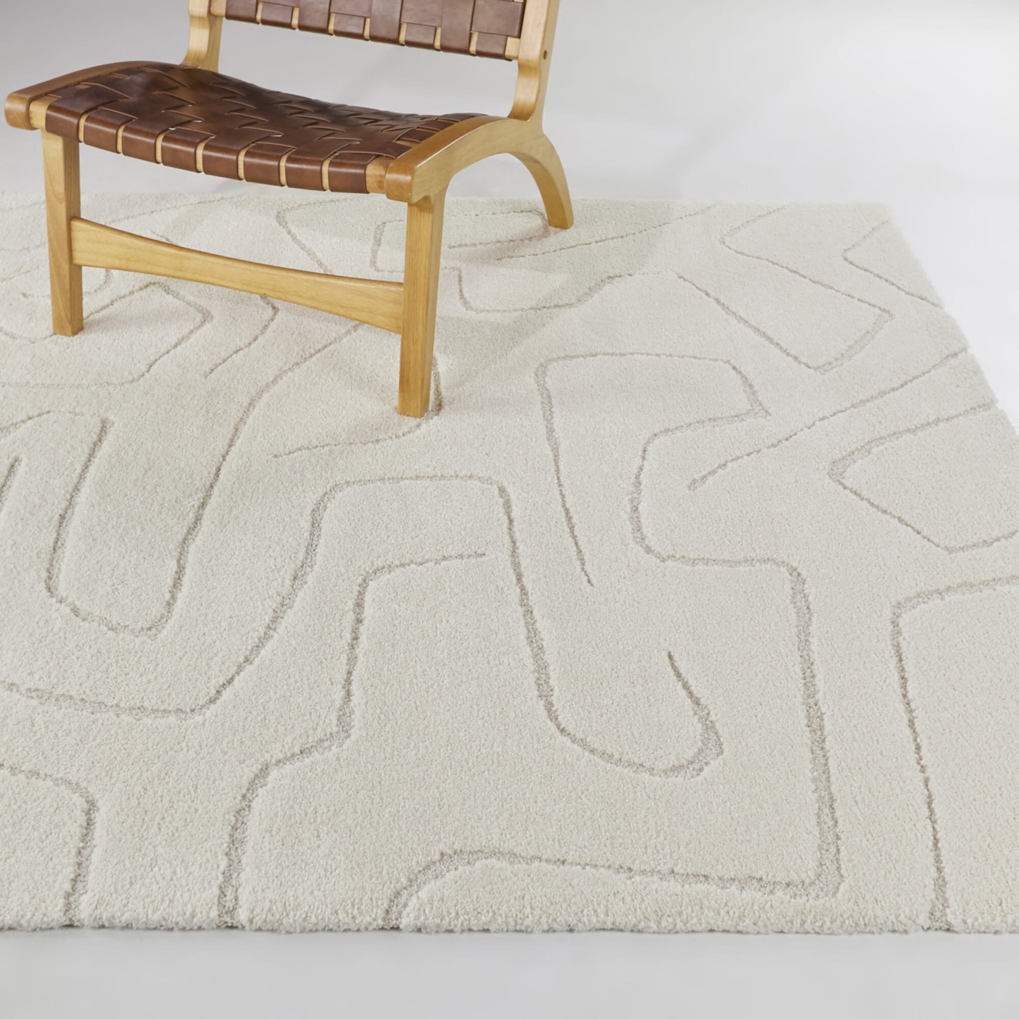 Cream Abstract Rectangular Synthetic Kids Area Rug 7'10" x 10'