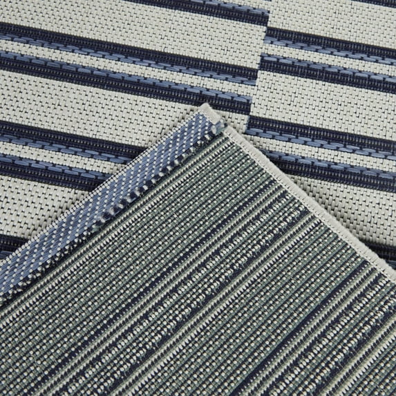 Balta Trevor Modern Striped Indoor/Outdoor Area Rug Blue 7'10" x 10' 8' x 10' Silver, Navy, Off-White