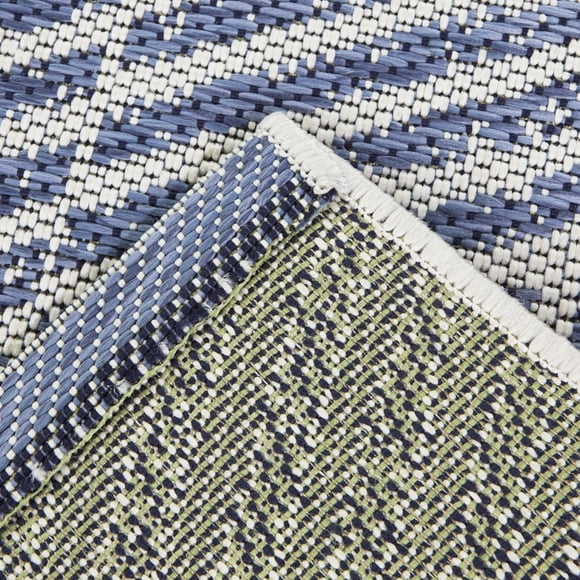 Navy White Striped Rug