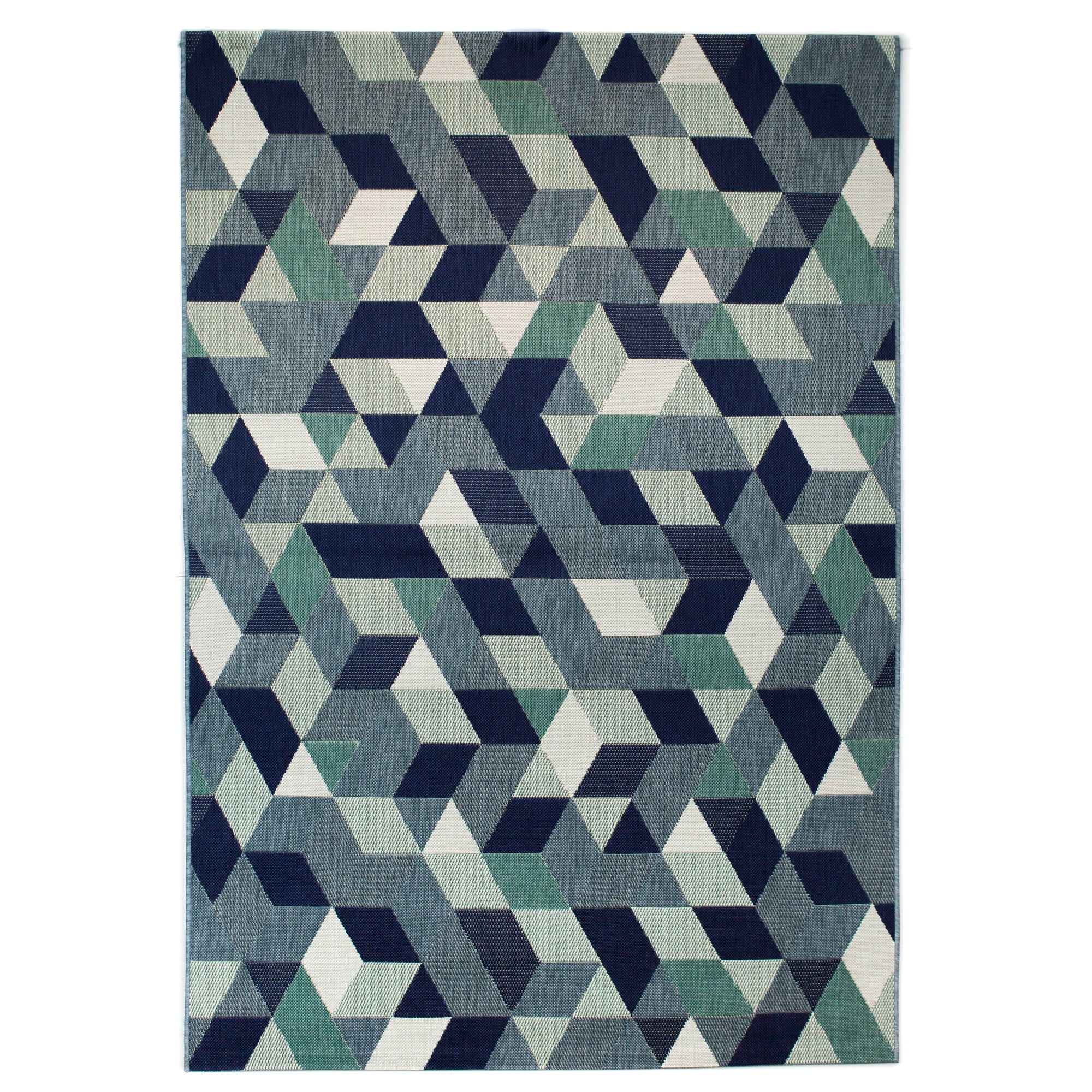Braided Blue Geometric 8' x 10' Easy-Care Outdoor Rug