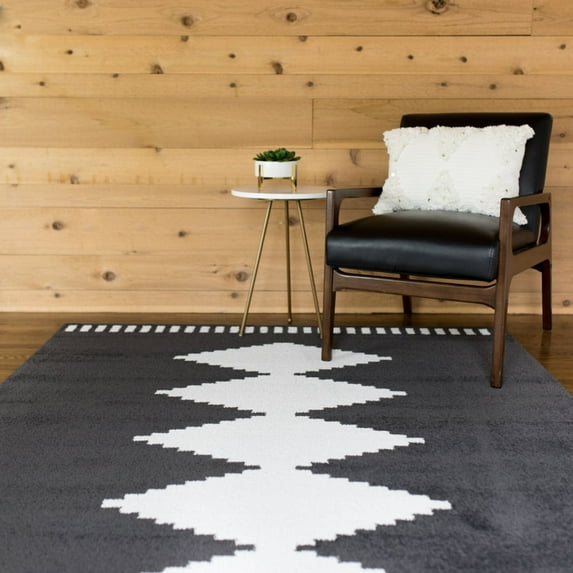 Balta US, Inc Nisha Geometric Modern Stripe Area Rug Black 8'9" x 12' 9' x 12' Indoor Silver, Grey