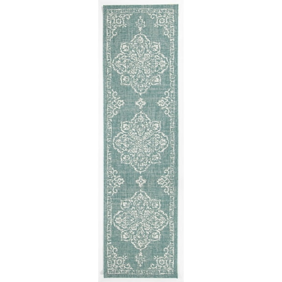 Balta US, Inc Ridha Medallion Indoor/Outdoor Area Rug Teal 2' x 7' Runner 6' Runner, 8' Runner Teal, Grey