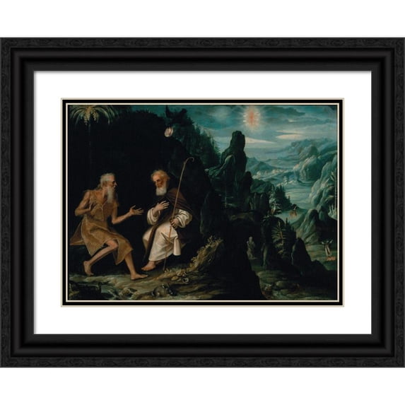 Baltasar de Echave Ibía 24x18 Black Ornate Framed Double Matted Museum Art Print Titled: The Hermits, Saint Paul and Saint Anthony