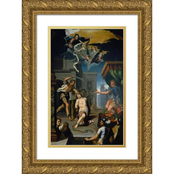 Baltasar de Echave Orio 13x18 Gold Ornate Wood Frame and Double Matted Museum Art Print Titled - The Martyrdom of Saint Apronianus (1612)