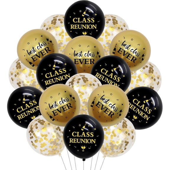 Balterever 36PCS Class Reunion Balloons Black & Gold Welcome Back High School Reunion Party Decorations for 10th, 20th, 30th, 40th, 50th Reunion