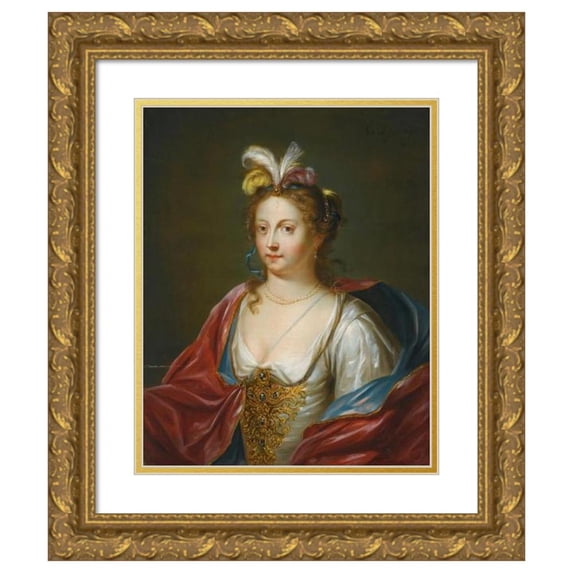 Balthasar Beschey 12x14 Gold Ornate Wood Frame and Double Matted Museum Art Print Titled - A Lady in Oriental Dress