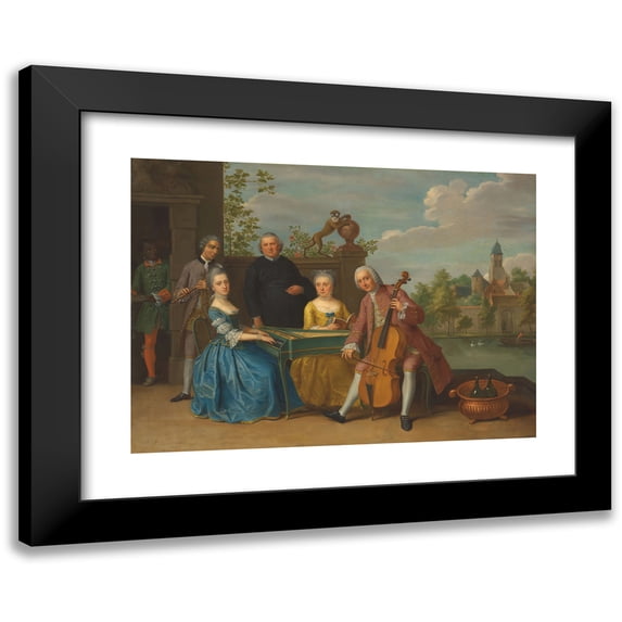 Balthasar Beschey 14x11 Black Modern Framed Museum Art Print Titled - An Elegant Company, Traditionally Identified as the Wedding of Jacob Johannes Cremers, All Seated and Making Music on a