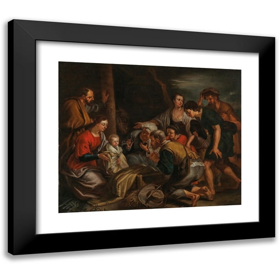 Balthasar Beschey 14x12 Black Modern Framed Museum Art Print Titled - The Adoration of the Shepherds