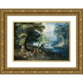 thumbnail image 1 of Balthasar Beschey 24x18 Gold Ornate Framed and Double Matted Museum Art Print Titled - A&nbsp;River Landscape with Figures, 1 of 4
