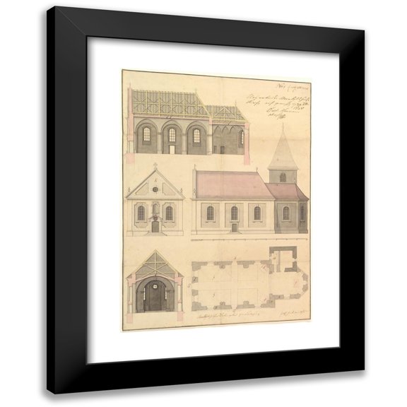 Balthasar Neumann 11x14 Black Modern Framed Museum Art Print Titled - Design for the Parish Church of Merkershausen (1738)