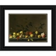 thumbnail image 1 of Balthasar van der Ast 14x11 Black Ornate Wood Framed Double Matted Museum Art Print Titled: A Still Life of Fruit and Shells with a Rose and Various Insects Upon a Stone Ledge, 1 of 5