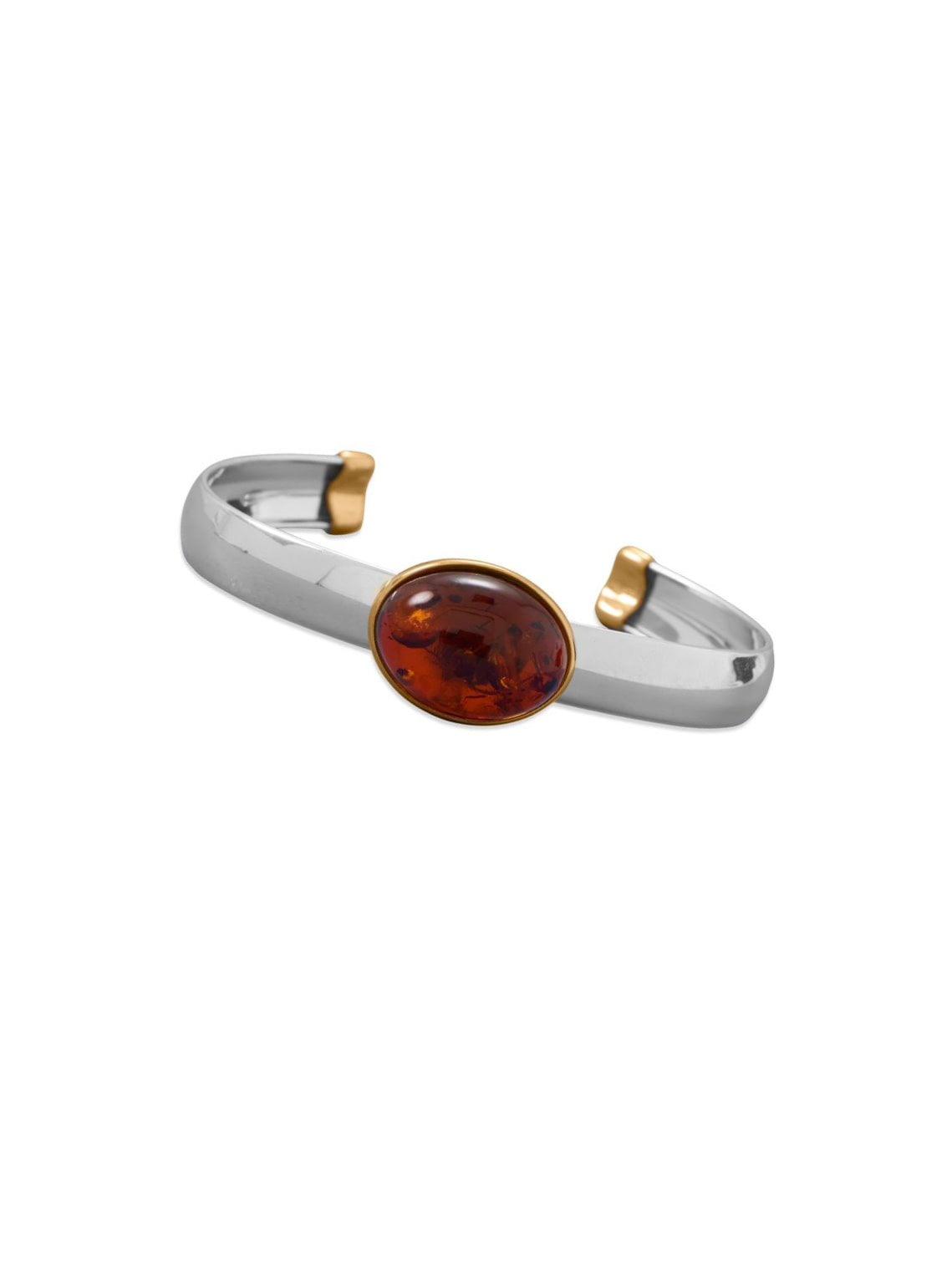 Baltic Amber Cuff Bracelet with Sterling Silver and 24k Gold-plated Accents Baltic Amber Cuff Bracelet with Sterling Silver and 24k Gold-plated Accents