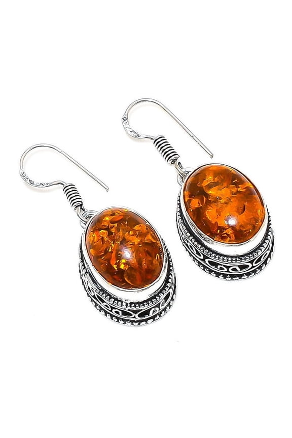 Baltic Amber Earrings 925 Silver | Handmade Natural Gemstone Jewelry | Warm Earthy Gift for Women