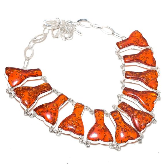 Baltic Amber Gemstone Necklace Adjustable Chain Handmade Jewelry 18" PT 3457