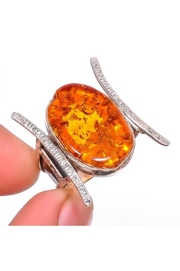 Baltic Amber Handmade 925 Sterling Silver Ring s.8 R6066-32, Christmas Gift, Gemstone Silver Jewelry, Amber Ring, New Year Sale