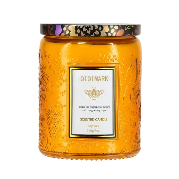 Baltic Amber Large Jar Candle with Wood Wick, Decorative Glass Scented Candle, 40 Hours Long Burning for Home Decor and Gift Giving