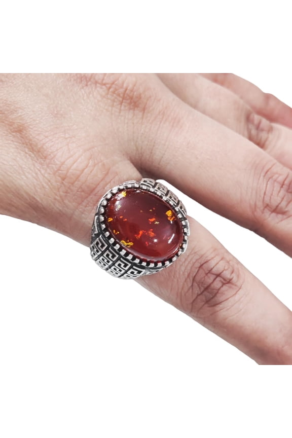 Baltic Amber Mans Ring, Natural Baltic Amber ring, Silver Jewelry, 925 Silver Ring, Birthday Gift, Heavy Mens Ring, Arabic Design, Ottoman Style Ring, Christmas, Turkey Mens Signet Ring