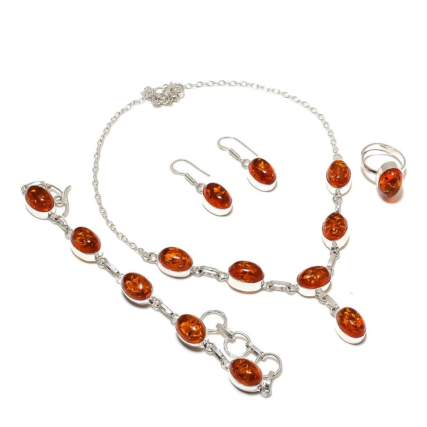 S S GEMS & JEWELLERY Baltic Amber Oval Shape Gemstone Jewelry Set Adjustable Chain Gift Necklace Set