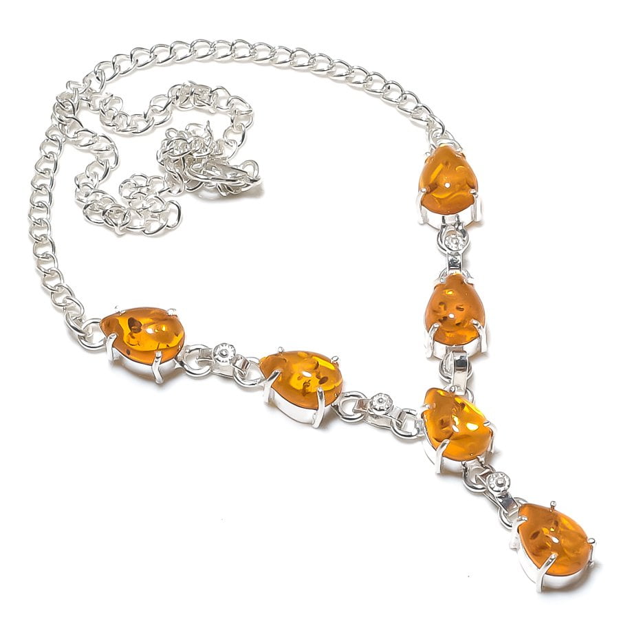 Baltic Amber Pear Shape Threader Earrings Sterling silver Baltic Amber Pear Shape Threader Earrings Sterling silver