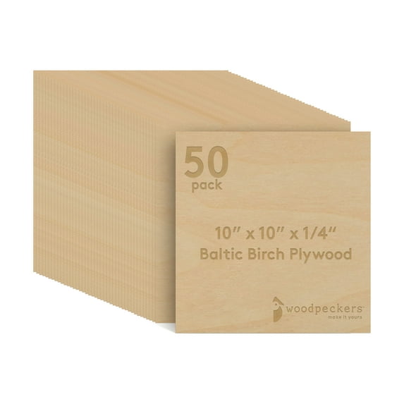 Baltic Birch Plywood, 10 x 10 x 1/4 Inch - 6 mm Craft Wood, Box of 50 B/BB Grade Baltic Birch Sheets, Perfect for Laser, CNC Cutting and Wood Burning, by Woodpeckers