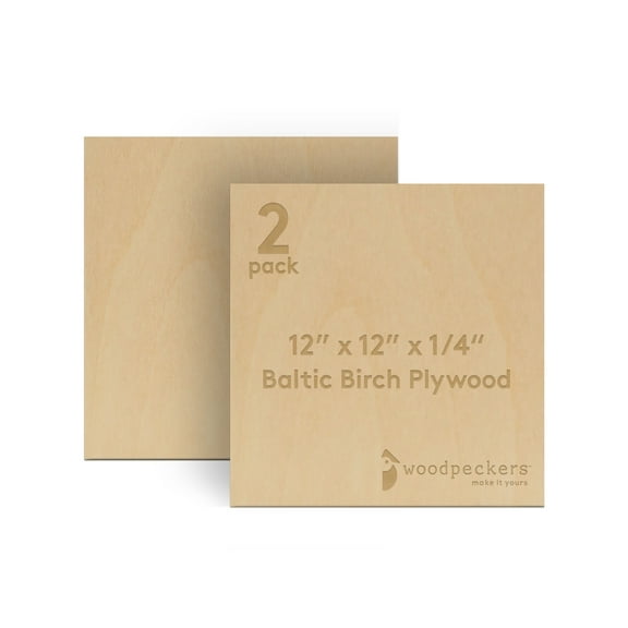 Baltic Birch Plywood, 12 x 12 x 1/4 Inch - 6 mm Craft Wood, Box of 2 B/BB Grade Baltic Birch Sheets, Perfect for Laser, CNC Cutting and Wood Burning, by Woodpeckers
