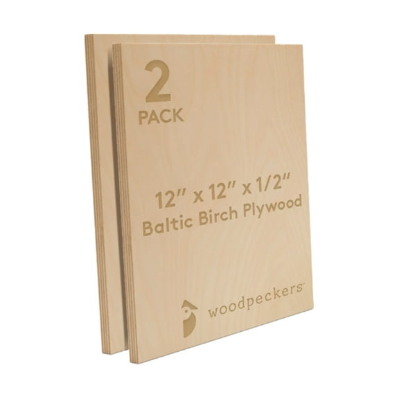 Baltic Birch Plywood 12 x 12 x 1/2 Inch - 12 mm Craft Wood, Pack of 2 B/BB Grade, Stronger Than Basswood Sheets/Balsa Wood, Perfect for Laser, CNC Cutting, Shelf Boards 12 inch Wide, by Woodpeckers