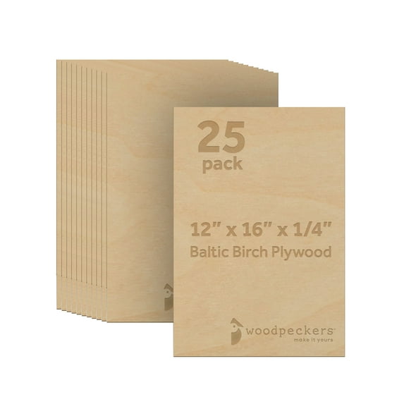 Baltic Birch Plywood, 12 x 18 x 1/4 Inch - 6 mm Craft Wood, Box of 25 B/BB Grade Baltic Birch Sheets, Perfect for Laser, CNC Cutting and Wood Burning, by Woodpeckers