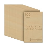 Baltic Birch Plywood, 3 mm 1/8 x 12 x 20 Inch Craft Wood, Pack of 100 B/BB Grade Baltic Birch Sheets, Perfect for Laser, CNC Cutting and Wood Burning, by Woodpeckers