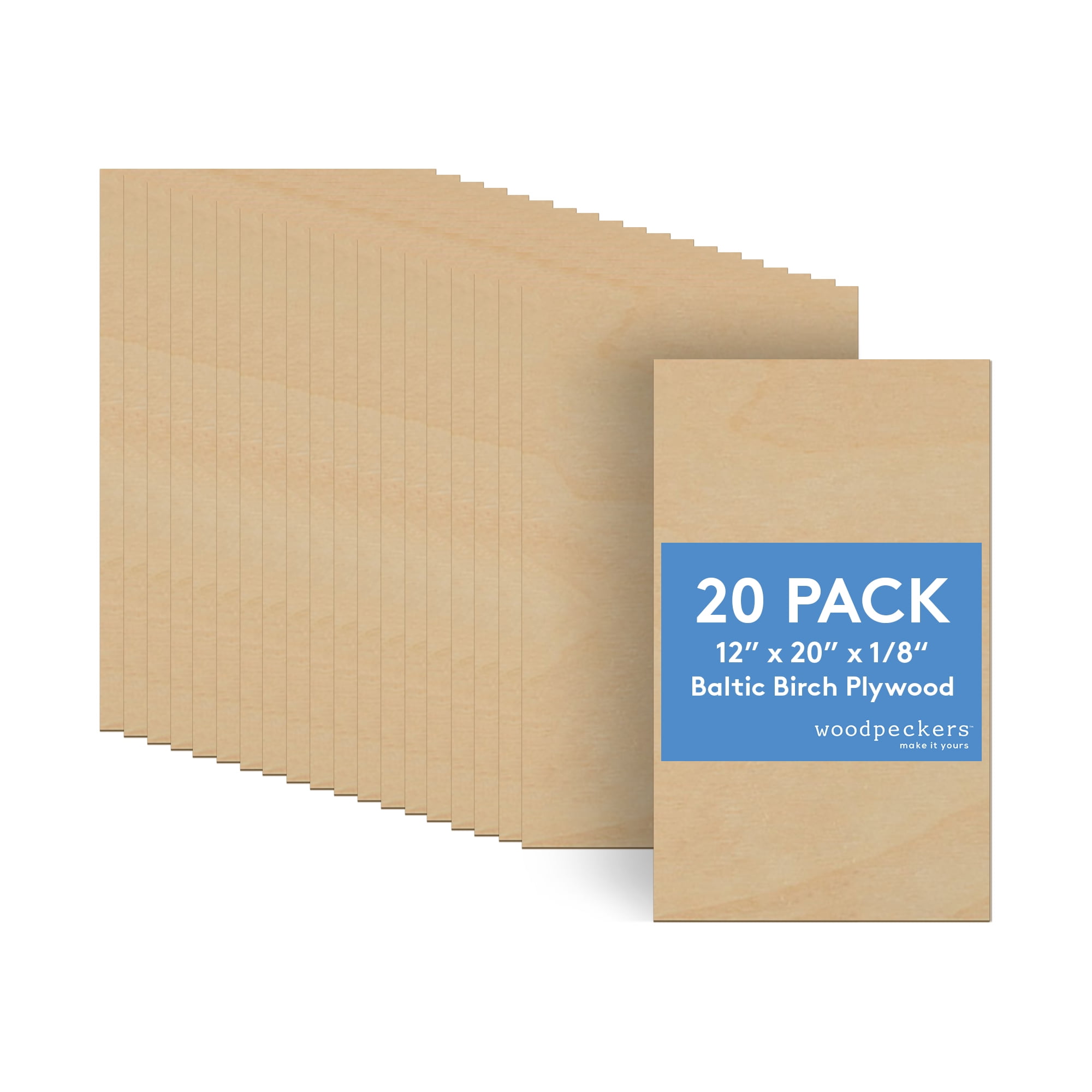 Baltic Birch Plywood, 12 x 20 x 1/8 Inch - 3 mm Craft Wood, Pack 
