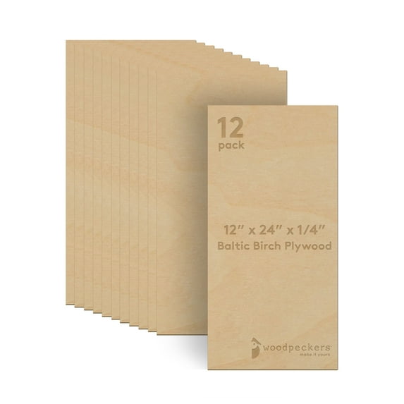 Baltic Birch Plywood, 12 x 24 x 1/4 Inch - 6 mm Craft Wood, Box of 12 B/BB Grade Baltic Birch Sheets, Perfect for Laser, CNC Cutting and Wood Burning, by Woodpeckers