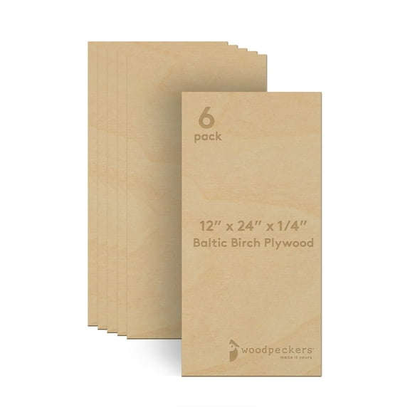 Baltic Birch Plywood, 12 x 24 x 1/4 Inch - 6 mm Craft Wood, Box of 6 B/BB Grade Baltic Birch Sheets, Perfect for Laser, CNC Cutting and Wood Burning, by Woodpeckers