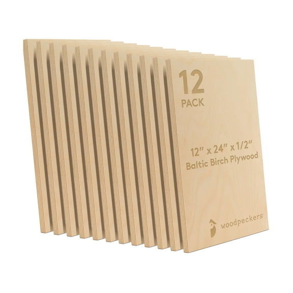 Baltic Birch Plywood 12 x 24 x 1/2®Inch - 12 mm Craft Wood, Pack of 12 B/BB Grade, Stronger Than Basswood Sheets or Balsa Wood, Perfect for Laser, CNC Cutting,®Wood Shelves,®by Woodpeckers®