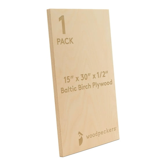 Baltic Birch Plywood 15 x 30 x 1/2 Inch - 12 mm Craft Wood, Pack of 1 B/BB Grade, Stronger Than Basswood Sheets or Balsa Wood, Perfect for Laser, CNC Cutting, Wood Shelves, by Woodpeckers