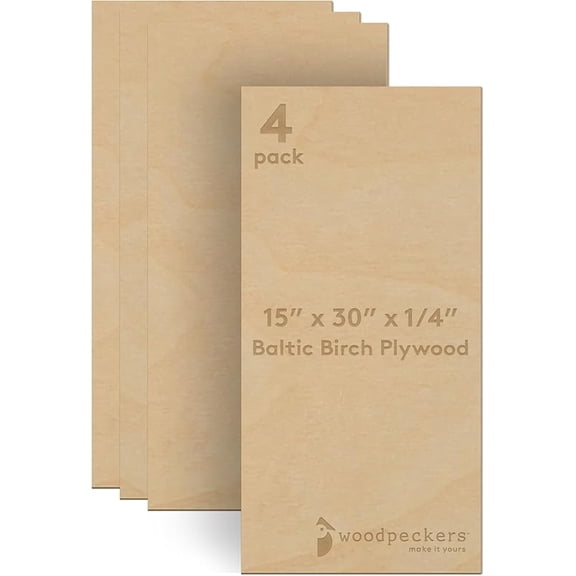 Baltic Birch Plywood 15 x 30 x 1/4 Inch - 6 mm Craft Wood, Pack of 4 B/BB Grade, Stronger Than Basswood Sheets or Balsa Wood, Perfect for Laser, CNC Cutting, Wood Burning