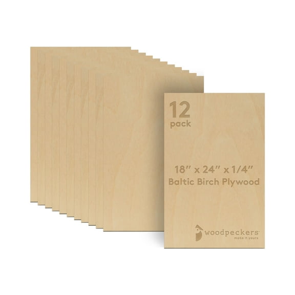 Baltic Birch Plywood, 18 x 24 x 1/4 Inch - 6 mm Craft Wood, Box of 12 B/BB Grade Baltic Birch Sheets, Perfect for Laser, CNC Cutting and Wood Burning, by Woodpeckers