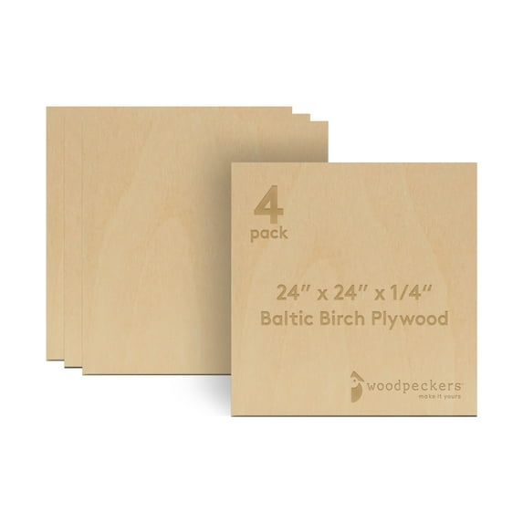 Baltic Birch Plywood, 24 x 24 x 1/4 Inch - 6 mm Craft Wood, Box of 4 B/BB Grade Baltic Birch Sheets, Perfect for Laser, CNC Cutting and Wood Burning, by Woodpeckers