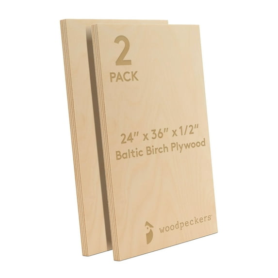 Baltic Birch Plywood 24 x 36 x 1/2 Inch - 12 mm Craft Wood, Pack of 2 B/BB Grade, Stronger Than Basswood Sheets or Balsa Wood, Perfect for Laser, CNC Cutting, Wood Shelves, by Woodpeckers