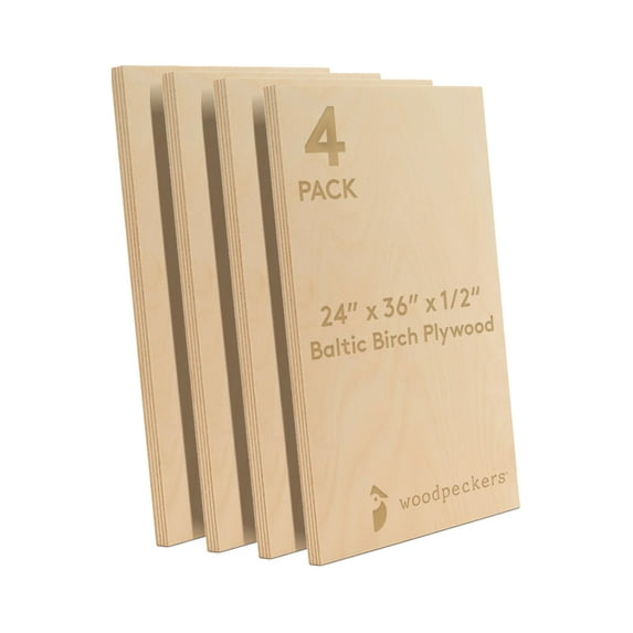 Baltic Birch Plywood 24 x 36 x 1/2 Inch - 12 mm Craft Wood, Pack of 4 B/BB Grade, Stronger Than Basswood Sheets or Balsa Wood, Perfect for Laser, CNC Cutting, Wood Shelves, by Woodpeckers
