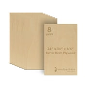 Baltic Birch Plywood 24 x 36 x 1/4 Inch - 6 mm Craft Wood, Pack of 8 B/BB Grade, Stronger Than Basswood Sheets or Balsa Wood, Perfect for Laser, CNC Cutting, Wood Burning, by Woodpeckers