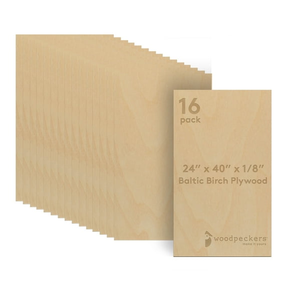 Baltic Birch Plywood 24 x 40 x 1/8 Inch - 3 mm Craft Wood, Pack of 16 B/BB Grade, Stronger Than Basswood Sheets or Balsa Wood, Perfect for Laser, CNC Cutting, Wood Burning, by Woodpeckers