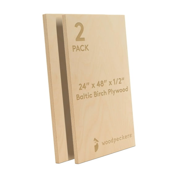 Baltic Birch Plywood 24 x 48 x 1/2 Inch - 12 mm Craft Wood, Pack of 2 B/BB Grade, Stronger Than Basswood Sheets or Balsa Wood, Perfect for Laser, CNC Cutting, Wood Shelves, by Woodpeckers