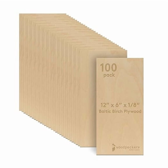 Baltic Birch Plywood, 3 mm 1/8 x 8 x 8 Inch Craft Wood, Box of 100 B/BB Grade Baltic Birch Sheets, Perfect for Laser, CNC Cutting and Wood Burning
