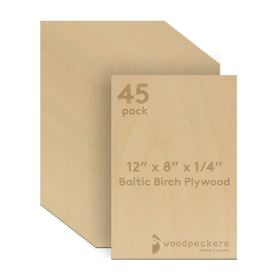 Baltic Birch Plywood, 8 x 12 x 1/4 Inch - 6 mm Craft Wood, Pack of 45 B/BB Grade Baltic Birch Sheets, Perfect for Laser, CNC Cutting and Wood Burning, by Woodpeckers