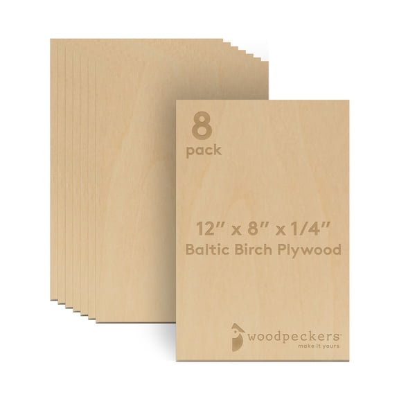 Baltic Birch Plywood, 8 x 12 x 1/4 Inch - 6 mm Craft Wood, Pack of 8 B/BB Grade Baltic Birch Sheets, Perfect for Laser, CNC Cutting and Wood Burning, by Woodpeckers