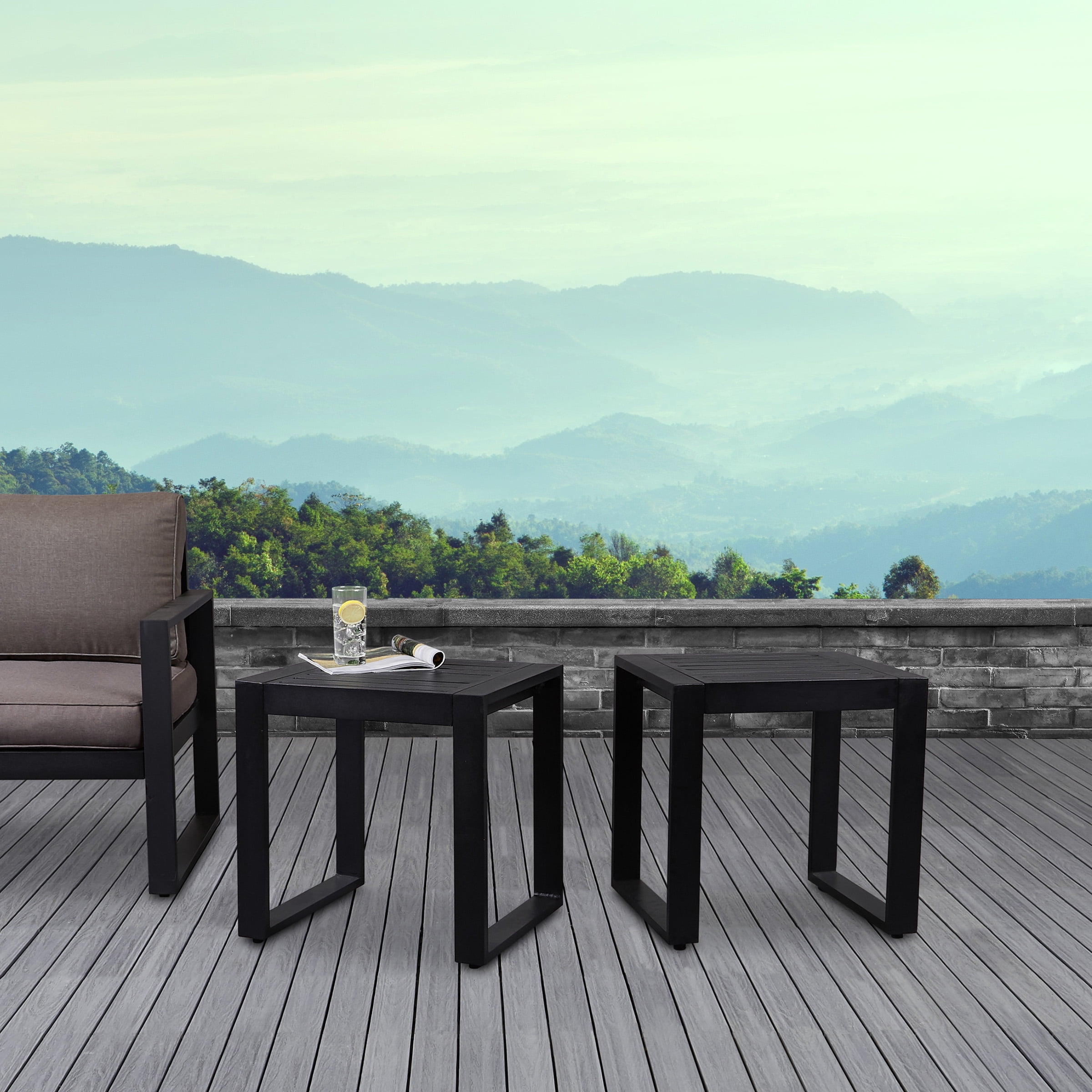 Baltic Black Aluminum 20" Outdoor Side Tables Set