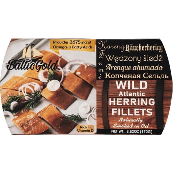 Baltic Gold Naturally Smoked Wild Atlantic KKS1Herring in Oil- 8.82 oz (170g) (Herring Fillets, 10 Pack)