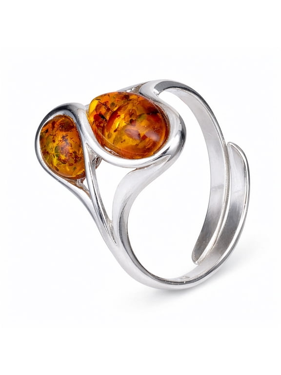 Baltic Amber Sterling Silver Adjustable Ring for Women, Genuine Real Gemstone, Jewelry Lab Certified