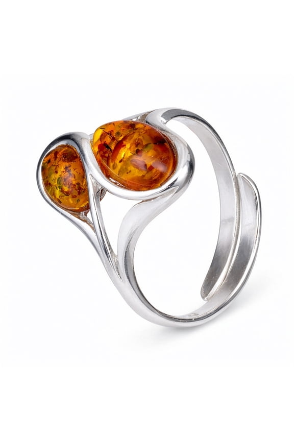Baltic Amber Sterling Silver Adjustable Ring for Women, Genuine Real Gemstone, Jewelry Lab Certified